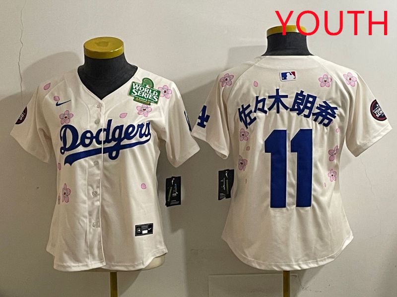 Youth Los Angeles Dodgers #11 R.Sasaki Cream Sakura Edition 2025 Nike MLB Jersey style 37
